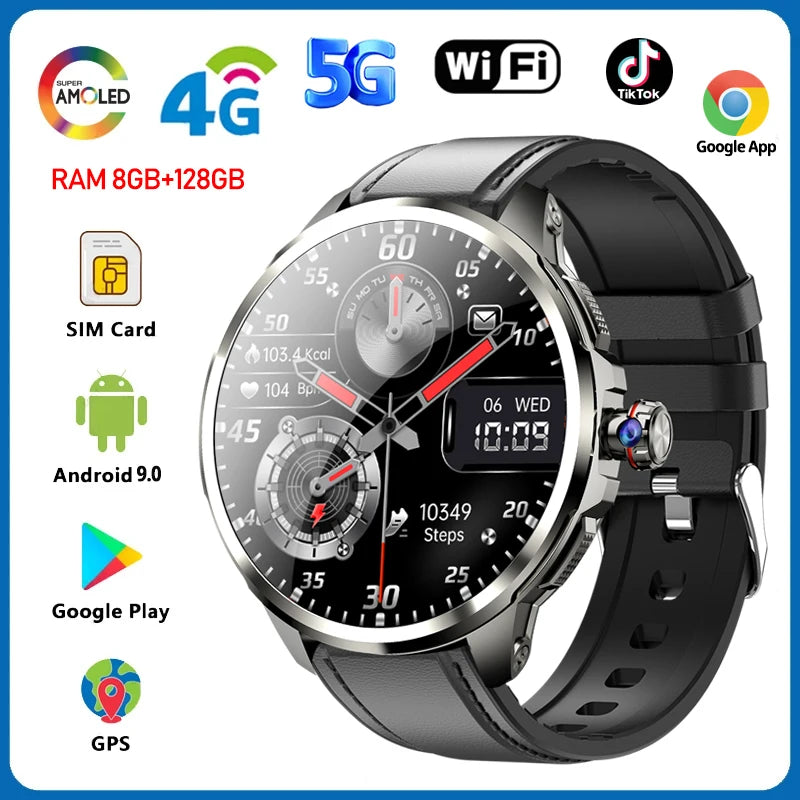 5G/4G All-Network Smart Watch 1.95 inch AMOLED 2100mah Battery 8GB+128GB RAM 900W Camera GPS WIFI Google APP Download Smartwatch