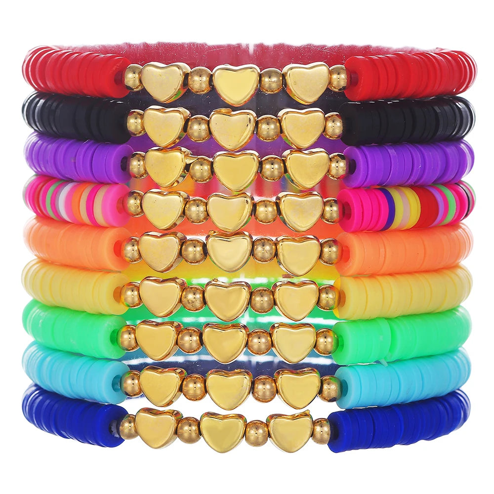 New In Simple Colorful Polymer Clay Smiling Face Love Pearl Bracelet Set Emotional Bracelet for women scene vintage jewelery