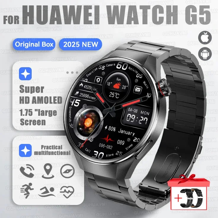 2025 New For HUAWEI Watch G5 PlUS Smart Watch Men 1.75" HD AMOLED Screen GPS track Heart Rate Bluetooth Call Compass SmartWatch