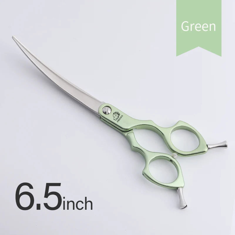 FIRELION Professional 440C 6.0/6.5 Inch Colorful Dog Grooming Scissors Pet Curved Scissors for Cutting Dogs Hair