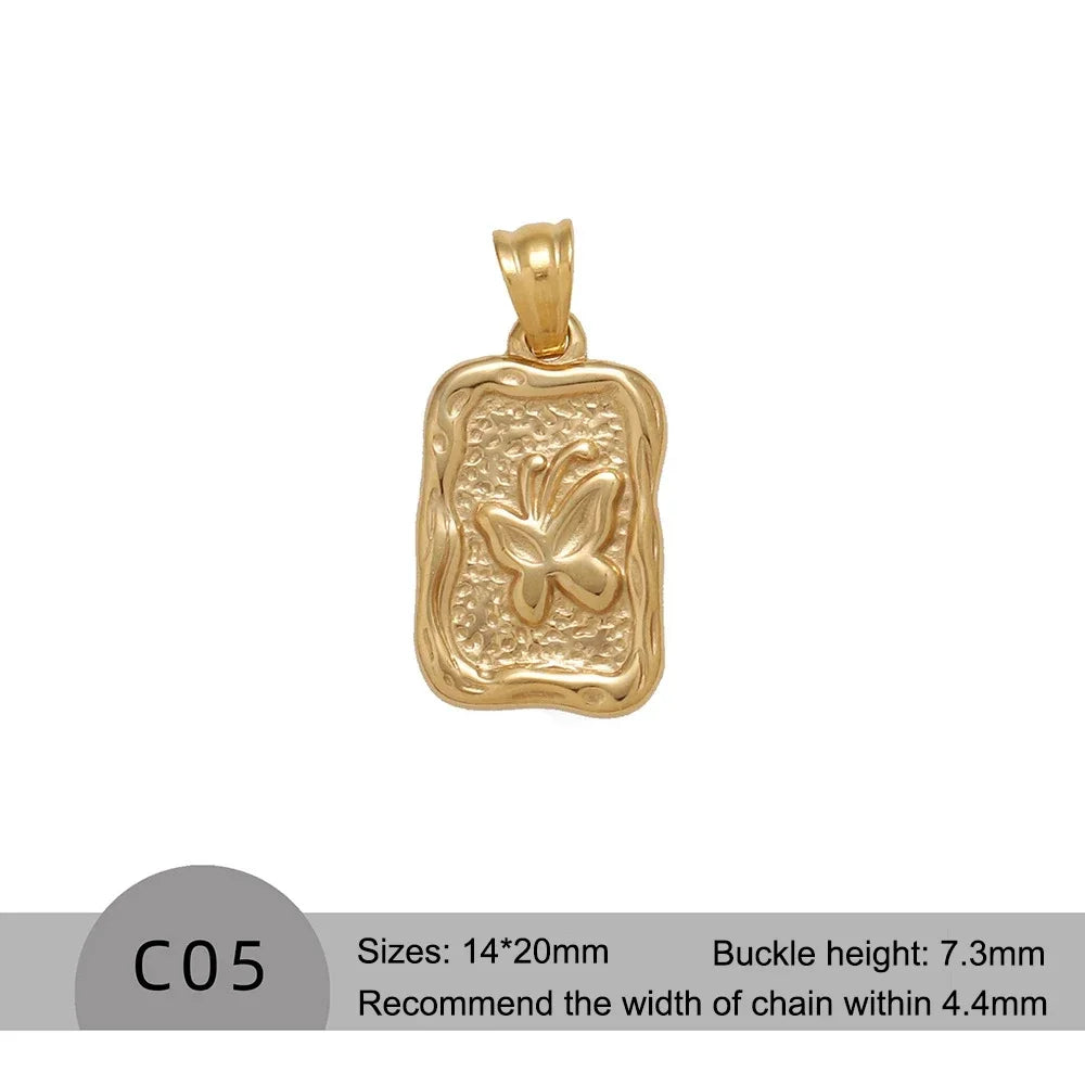 RHYOSNG Vintage Jewelery Stainless Steel 18K PVD Plated Golden Charm Round Portrait Key Moon Only Pendant For Women DIY Necklace