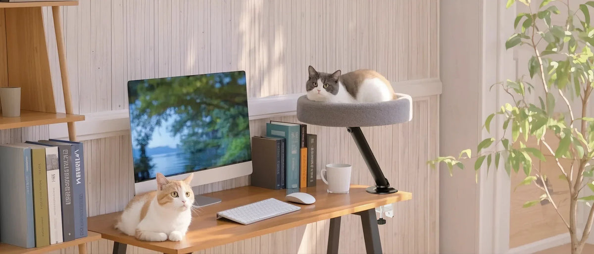 Soft Round Desktop Cat Bed Adjustable Height Comfortable Indoor Pet Nest for Kitten Office Desk Cat Climbing Frame