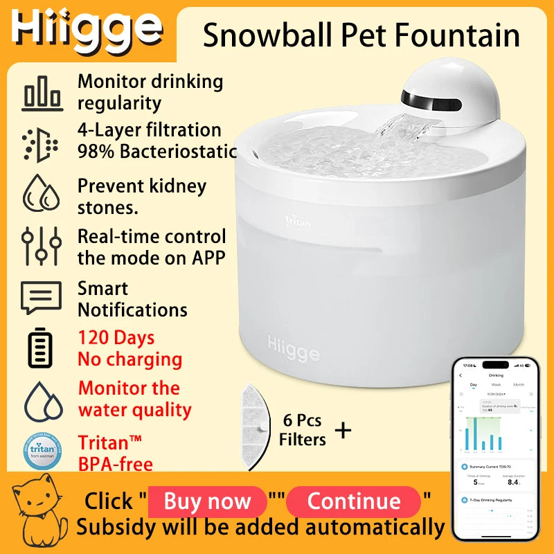 Hiigge Cat Water Fountain SE 70mai Wireless Automatic Pet Drinker for Dog Cats Water Dispenser with data analysis