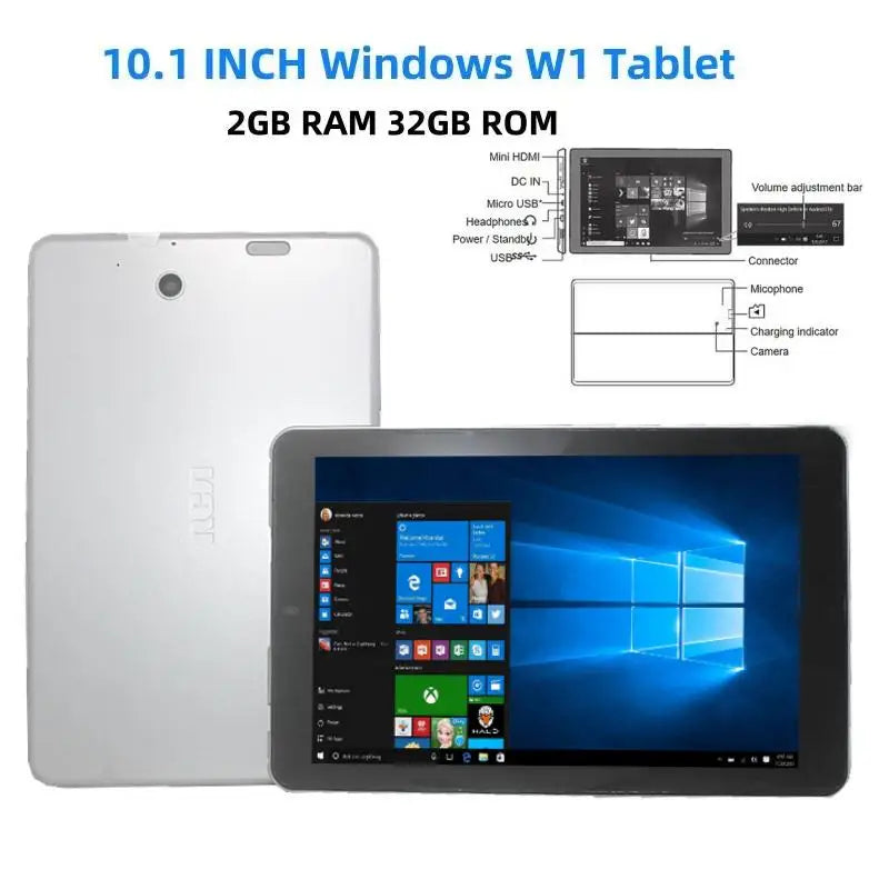 W1 32-Bit 10.1 Inch 1280x800IPS Windows 10 Tablets Intel Z8350 2GB RAM 32GB ROM 4-Cores 6000mAh HDMI Port USB 3.0