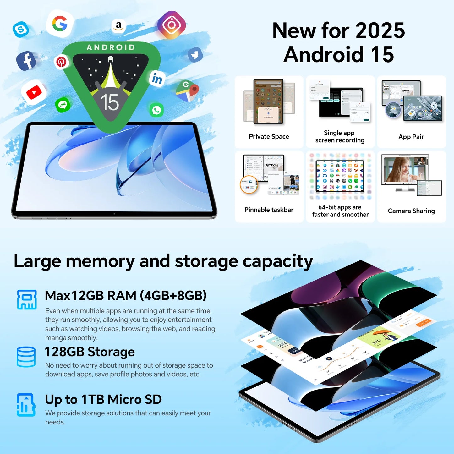 Teclast P30T Android 15 Tablet 10.1" IPS Max 12GB RAM 128GB ROM T606 8-core 6000mAh Keyboard/Case/Mouse/Stylus/Headphone/Stand