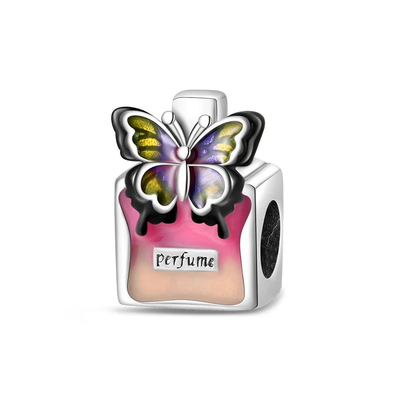100% S925 Silver Butterfly Daisy Rose Crown Perfume Charms Beads Fit Pandk Original Bracelets DIY Fine Women Jewelry Making Gift