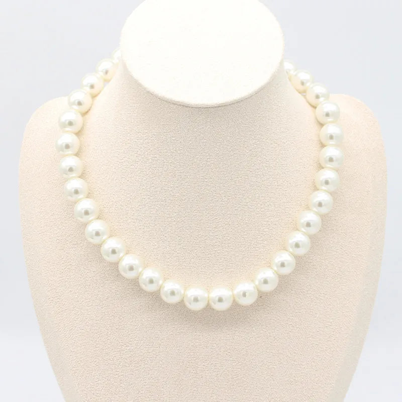 Elegant Round Imitation Pearl Necklace Fashion Women Simple Handmade Strand Bead Clavicle Chain Choker Wedding Jewelry Gift