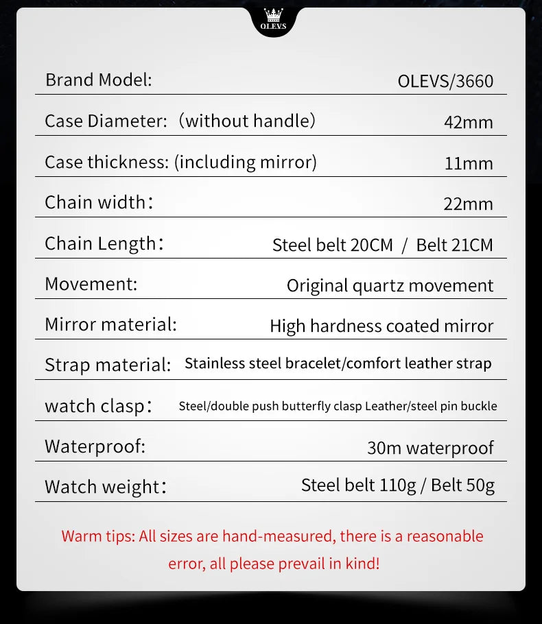 OLEVS 3660 Men's Watch Trendy Leather Strap Moon Phase Chronograph Luminous Waterproof Original Quartz Watch for Man Wristwatch