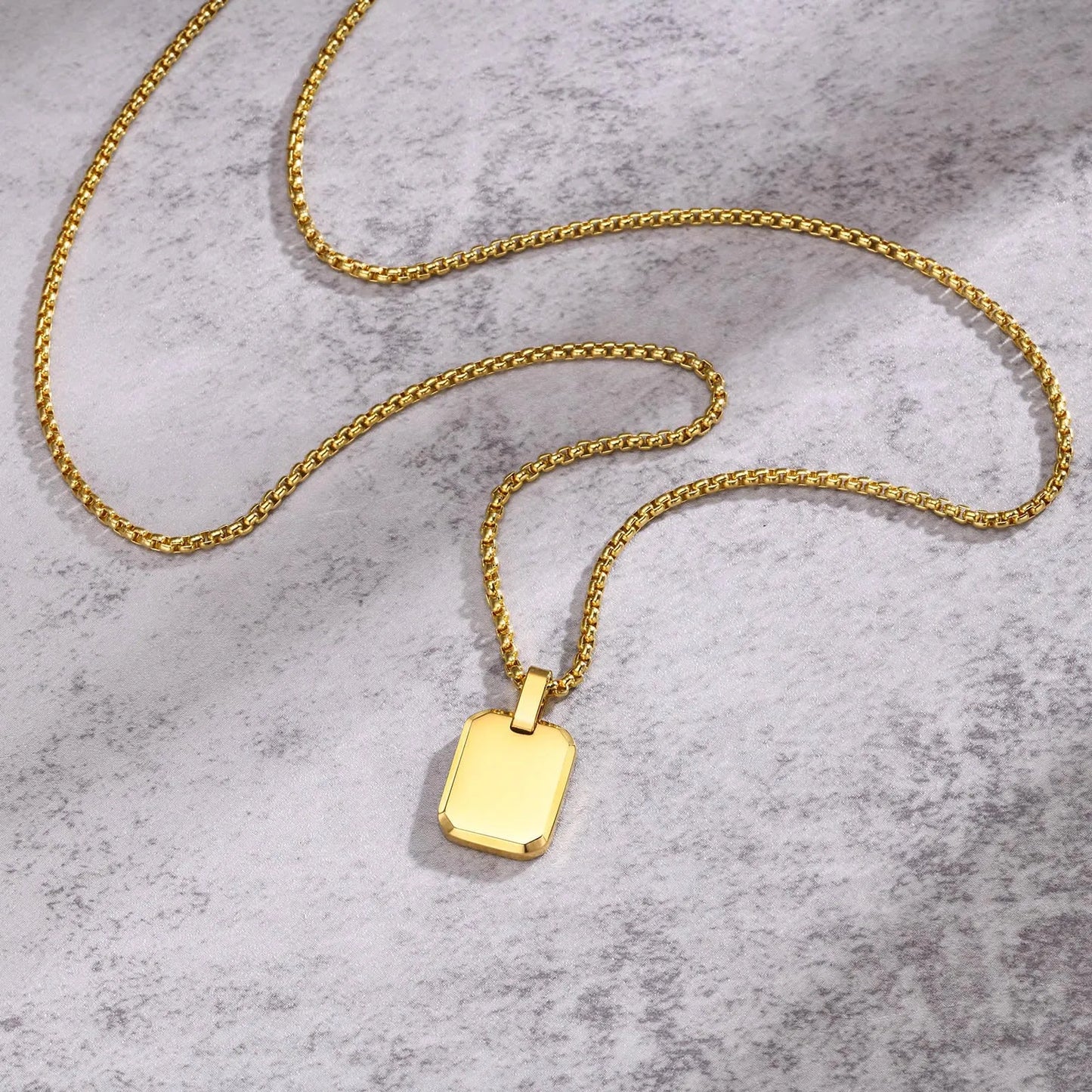 Engrave Square Necklace Personalized Tag ID Pendant, Stainless Steel Gold Plated Jewelry for Women Men Girl Christmas Birthday