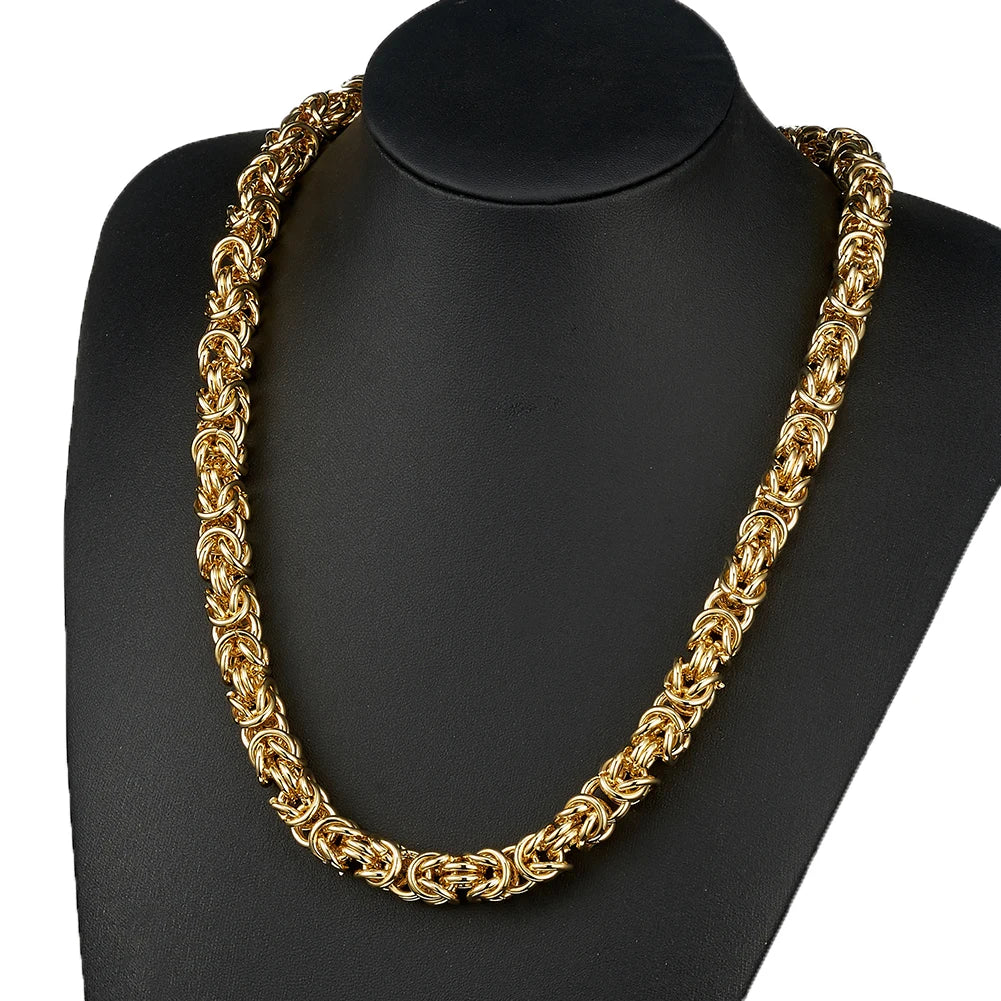 6/8/10MM Wide 7-40" Long Gold Color Round Link Byzantine Chain Men Women Stainless Steel Necklace Or Bracelet Fashion Jewelry