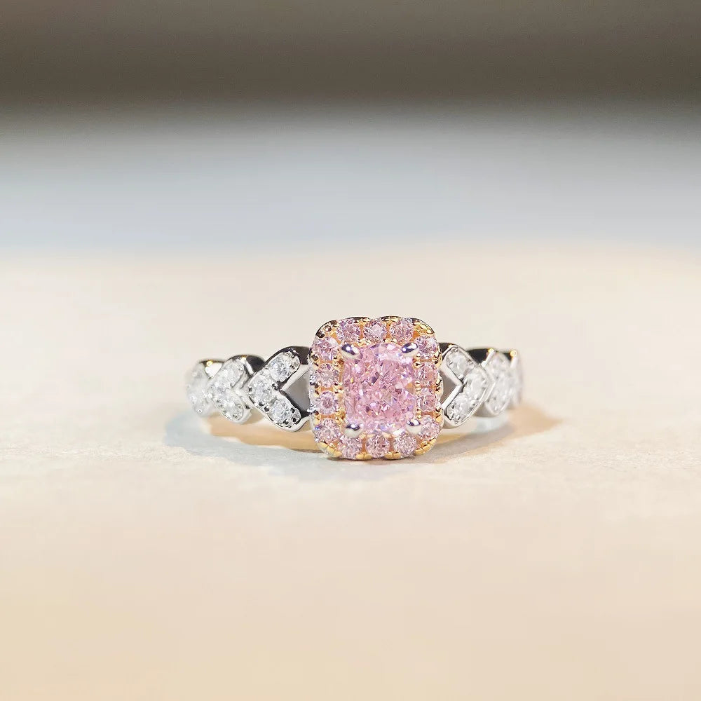 Luxury Solid Platinum PT950 Women's pink diamond ring fashion all-match moissanite diamond ring