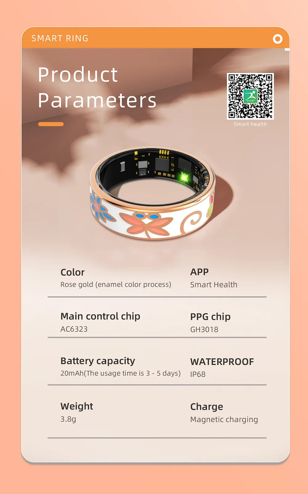 Color Enamels Craftsmanship Smart Ring for Women Sleep Monitoring Blood Oxygen Measurement Blood Pressure Multi-sports Modes