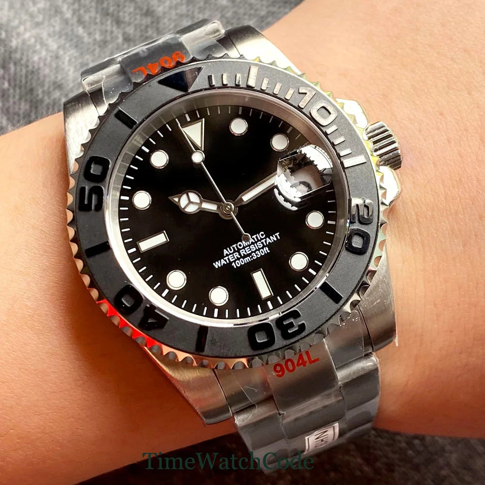 Sterile Men's Watch 40mm Genuine NH35 Automatic Movement 10ATM Water Resist Sapphire Glass Black Dial Date 316L Oyster Bracelet