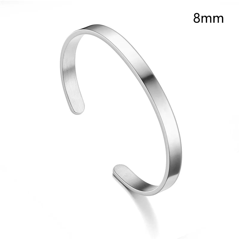 Hot sell 6/8mm Glossy Stainless Steel Personalized Bracelets for Women Lover Double Side Engraved Custom Family Name Cuff Gifts