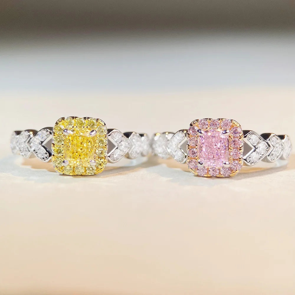 Luxury Solid Platinum PT950 Women's pink diamond ring fashion all-match moissanite diamond ring