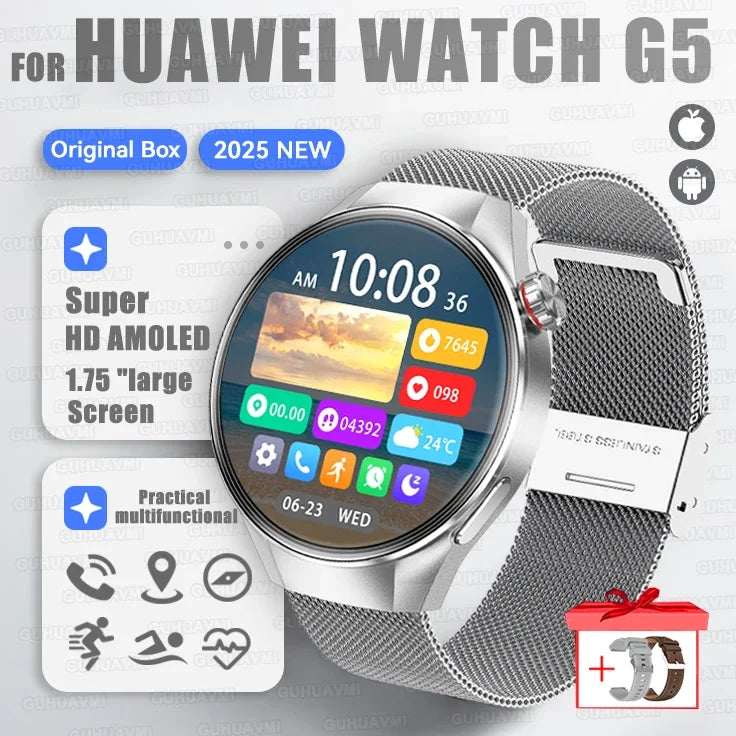 2025 New For HUAWEI Watch G5 PlUS Smart Watch Men 1.75" HD AMOLED Screen GPS track Heart Rate Bluetooth Call Compass SmartWatch