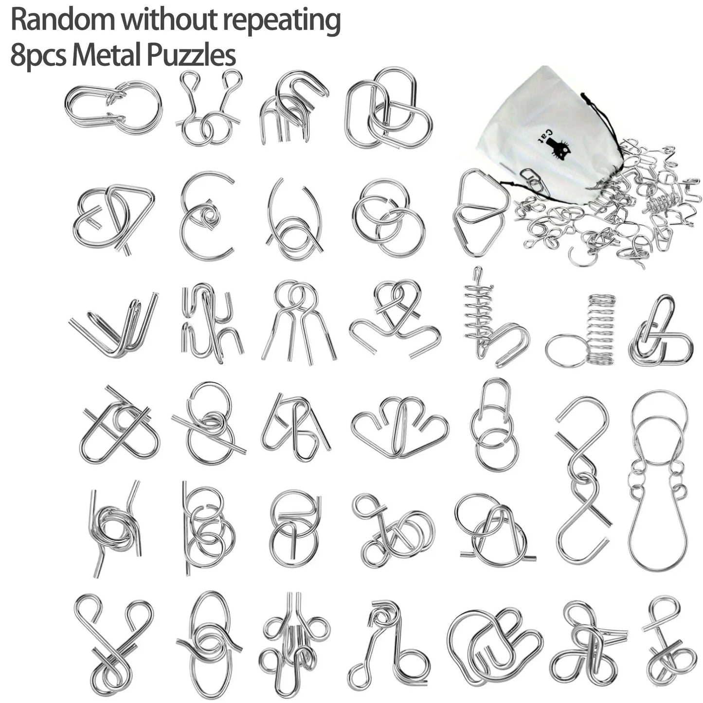 Metal Wire Puzzle Set – IQ Brain Teaser Disentanglement Ring Magic Trick Toy