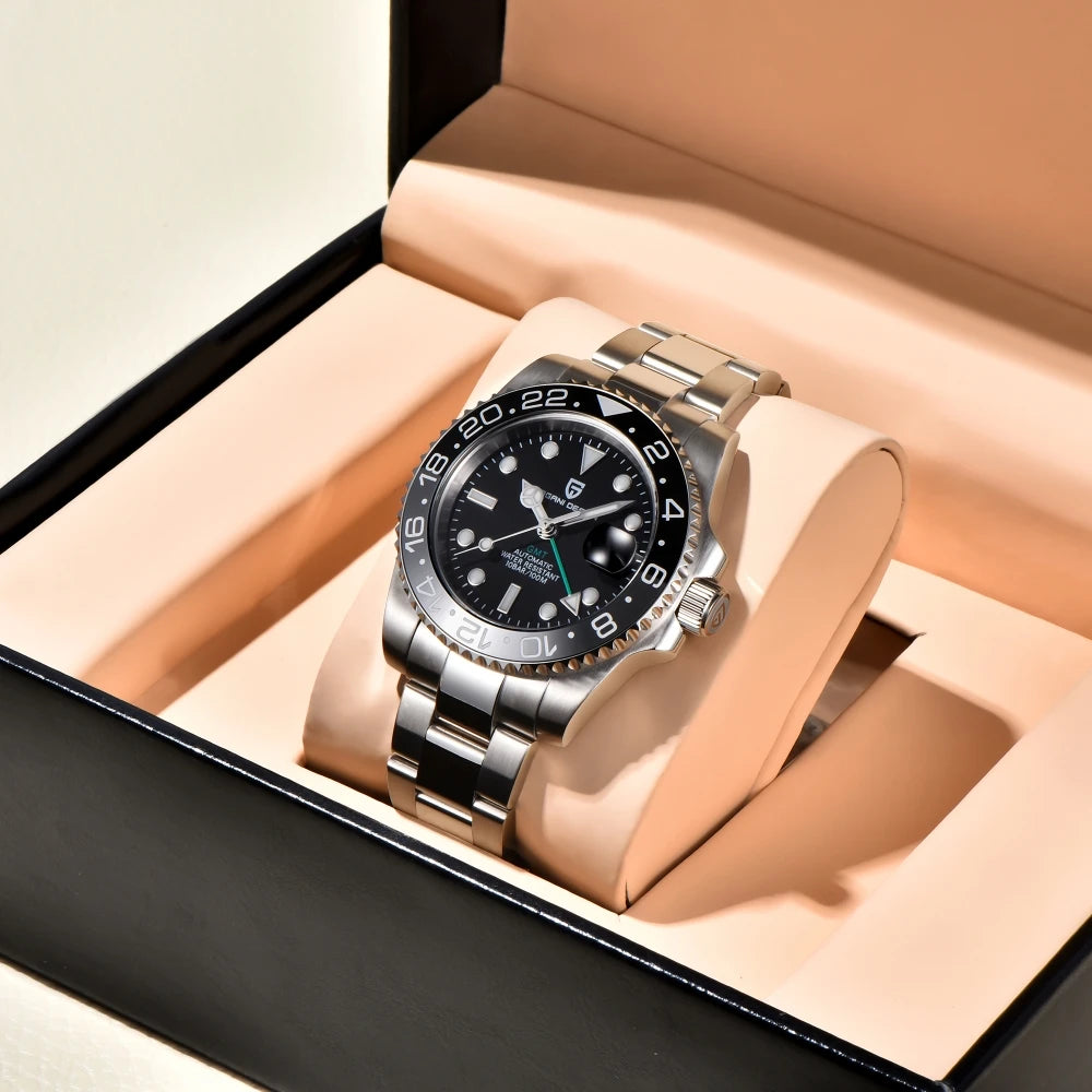 PAGANI DESIGN 2024 40MM GMT Mechanical Wristwatch Sapphire Ceramic Bezel Automatic Watch Stainless Steel 100M Waterproof Watch