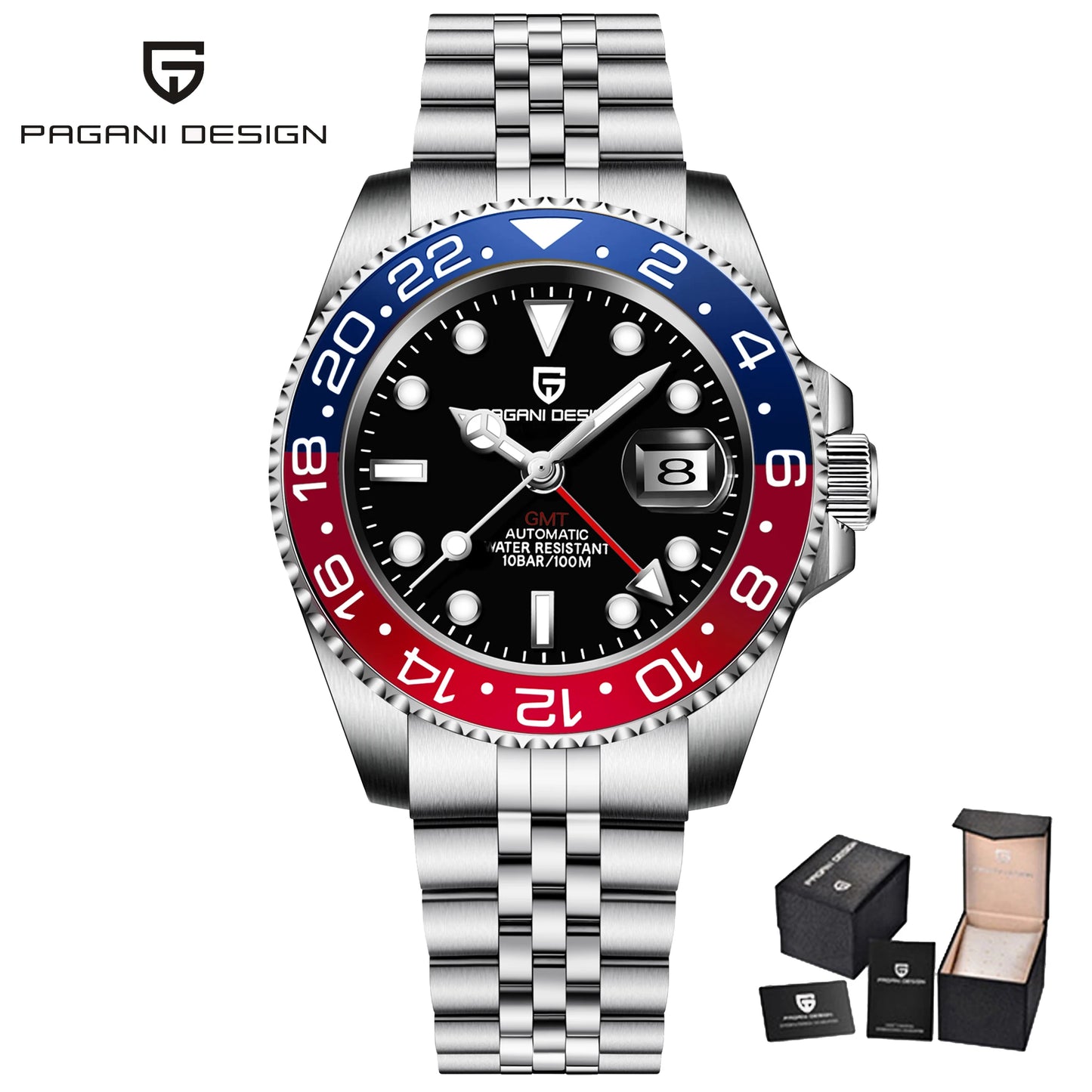 PAGANI DESIGN 2024 40MM GMT Mechanical Wristwatch Sapphire Ceramic Bezel Automatic Watch Stainless Steel 100M Waterproof Watch