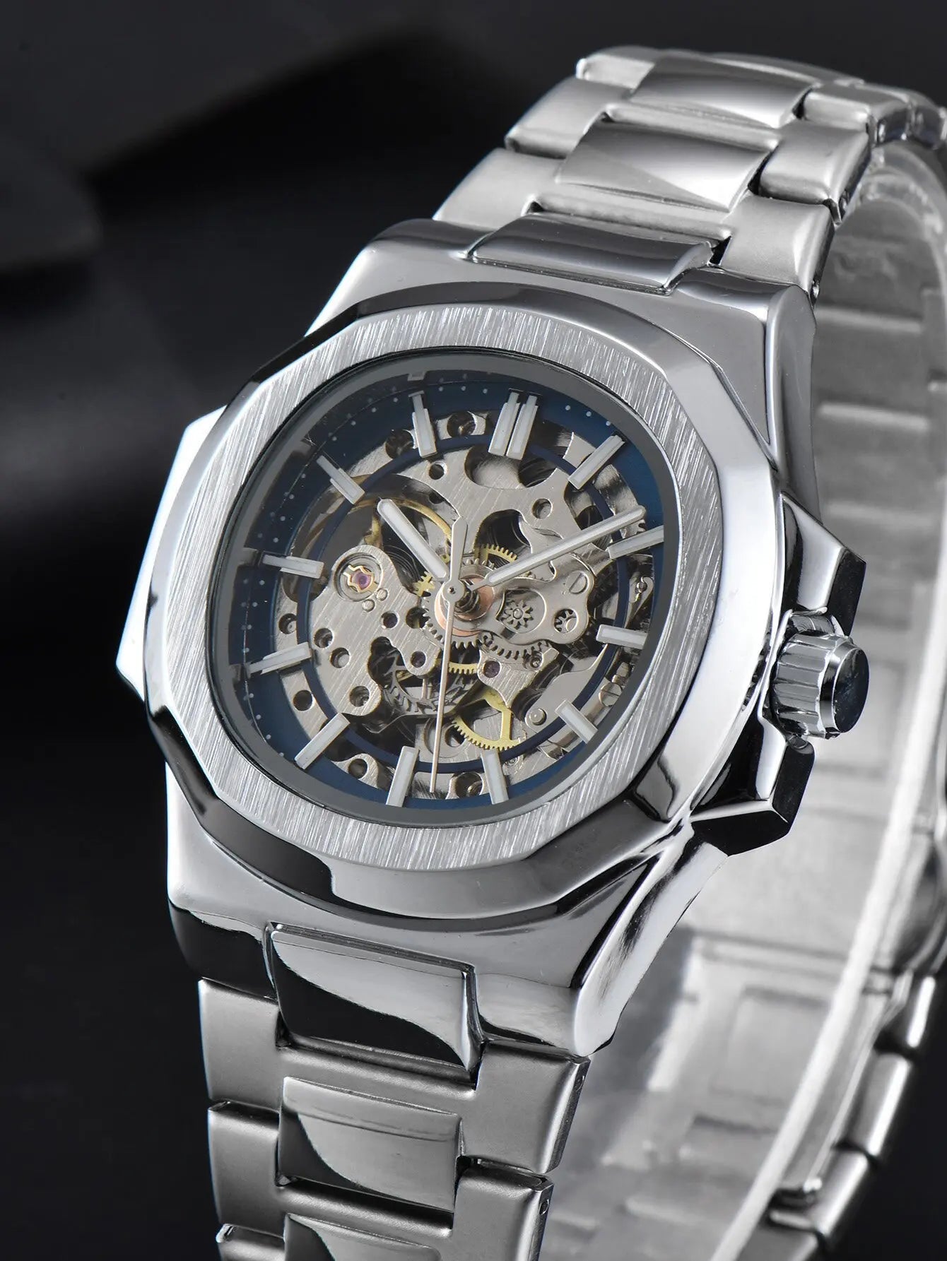 LONGLUX HOT SALE automatic mechanical men watch wholesale no logo waterproof skeleton business stainless steel gift watch