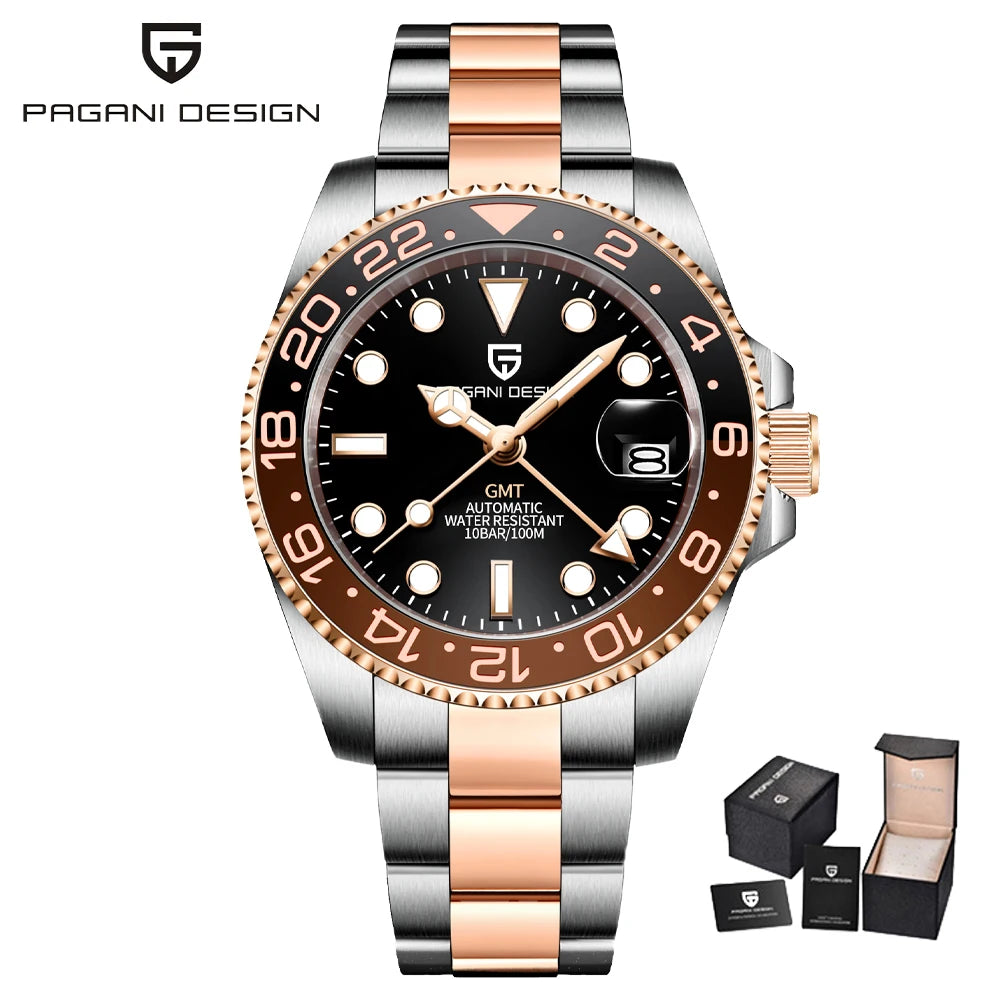 PAGANI DESIGN 2024 40MM GMT Mechanical Wristwatch Sapphire Ceramic Bezel Automatic Watch Stainless Steel 100M Waterproof Watch