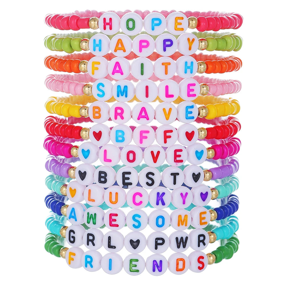 New In Simple Colorful Polymer Clay Smiling Face Love Pearl Bracelet Set Emotional Bracelet for women scene vintage jewelery