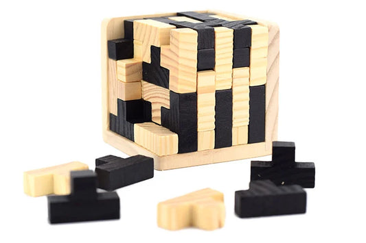 3D Luban Interlocking Cube Puzzle – Wooden Brain Teaser Educational Toy for Kids