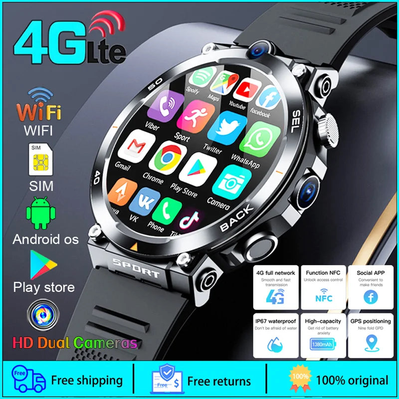 4G LTE Smartwatch 2025 Android os GPS Video Voice Wi-Fi Call Messaging HD Dual Cameras 4G Sim Card WIFI Men's Smart Watch 2025