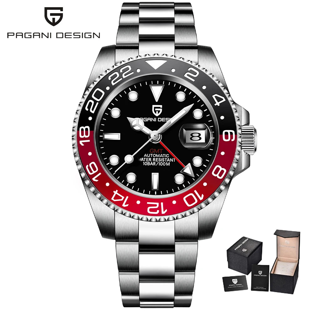 PAGANI DESIGN 2024 40MM GMT Mechanical Wristwatch Sapphire Ceramic Bezel Automatic Watch Stainless Steel 100M Waterproof Watch