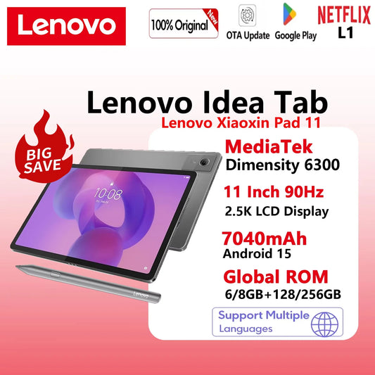 Global ROM Lenovo Xiaoxin Pad 11 MediaTek Dimensity 6300 11" 2.5K Screen 128GB 256GB ROM 7040mAh Idea Tab Android Tablet 2025