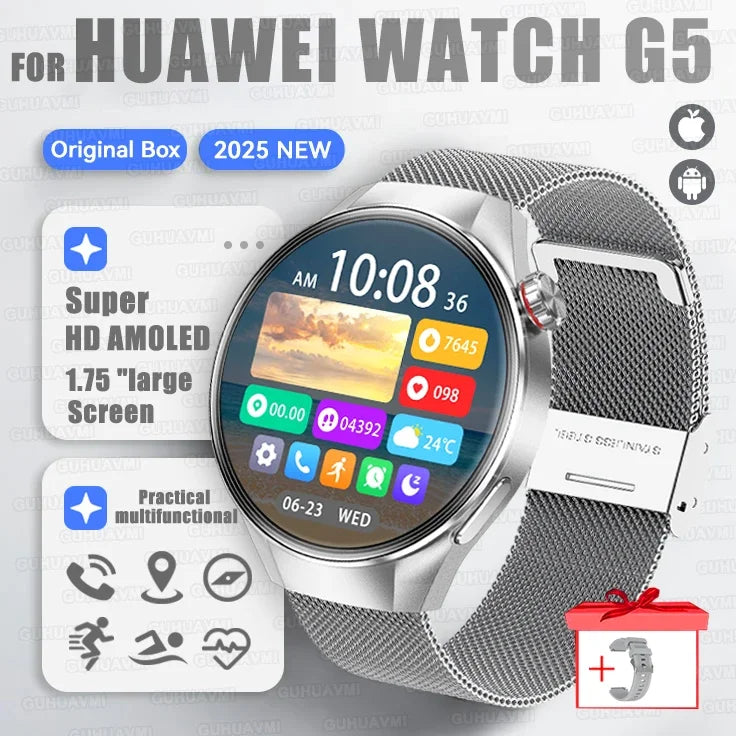 2025 New For HUAWEI Watch G5 PlUS Smart Watch Men 1.75" HD AMOLED Screen GPS track Heart Rate Bluetooth Call Compass SmartWatch