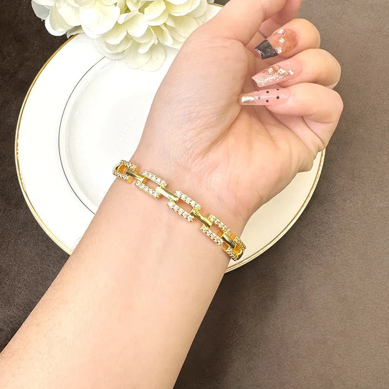 Luxury 24K 9999 Pure Gold real gold Women's Bracelet Light Luxury Diamond Geometric Chain Ring