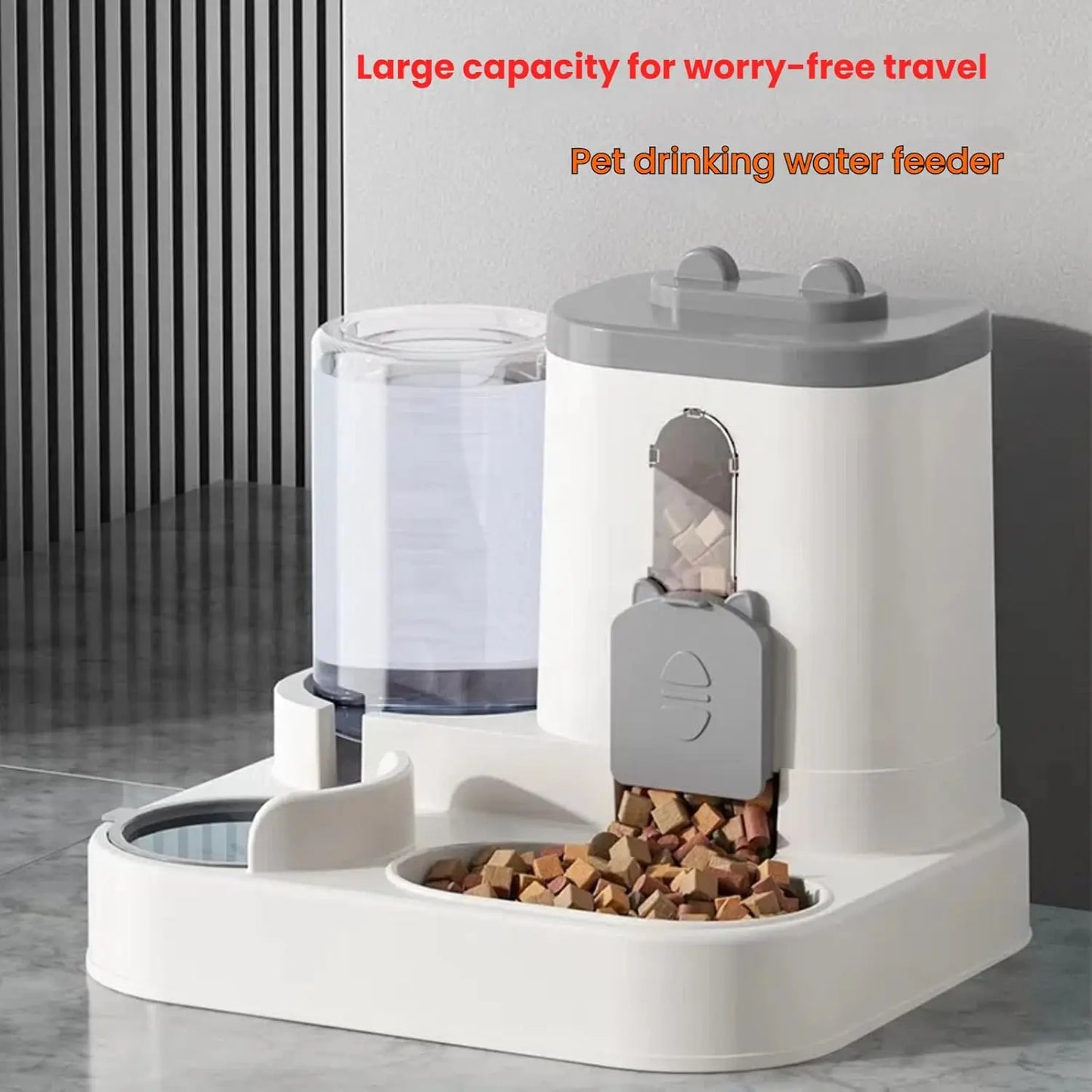 1.6L+0.8L Automatic Pet Feeder and Water Dispenser Combination Large Capacity Wet and Dry Separation Design Cat Dog Food Bowl