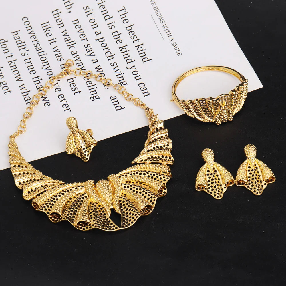France Luxury Gold Color Jewelry Set For Women Dubai Bridal 4PCS Set Party Gifts Wedding Party Gifts