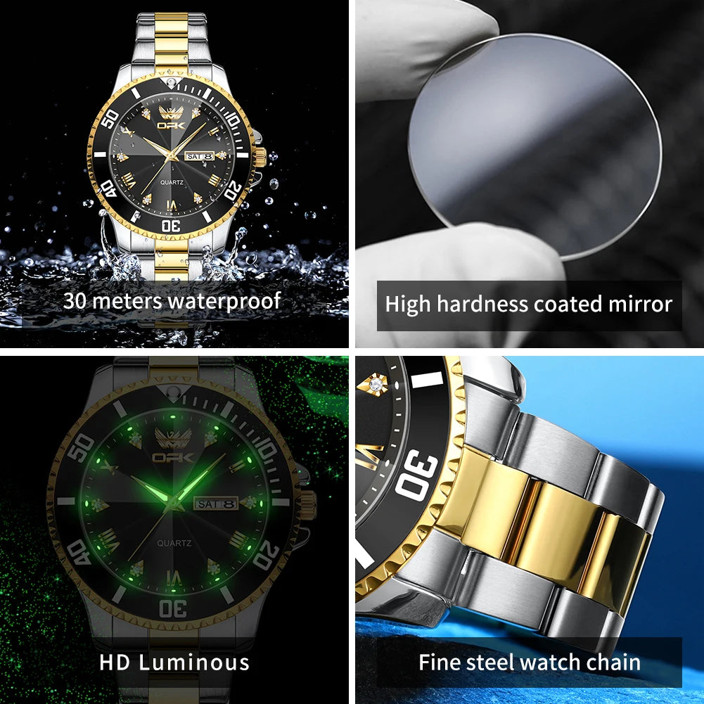 OPK 8171 Men Watch Luxury Brand Original Men Quartz Watch Fashion Simple Stainless Steel Waterproof Luminous Dual Calendar Watch