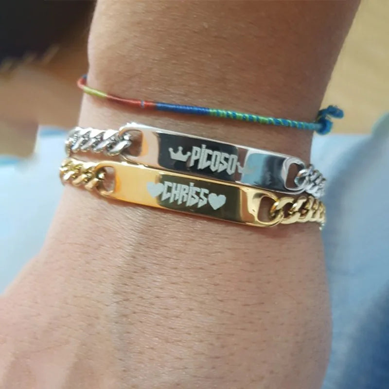 Stainless Steel Engrave Name Bracelet For Men Personalized Nameplate Date DIY Bracelets For Male Boy Jewelry Birthday Gift