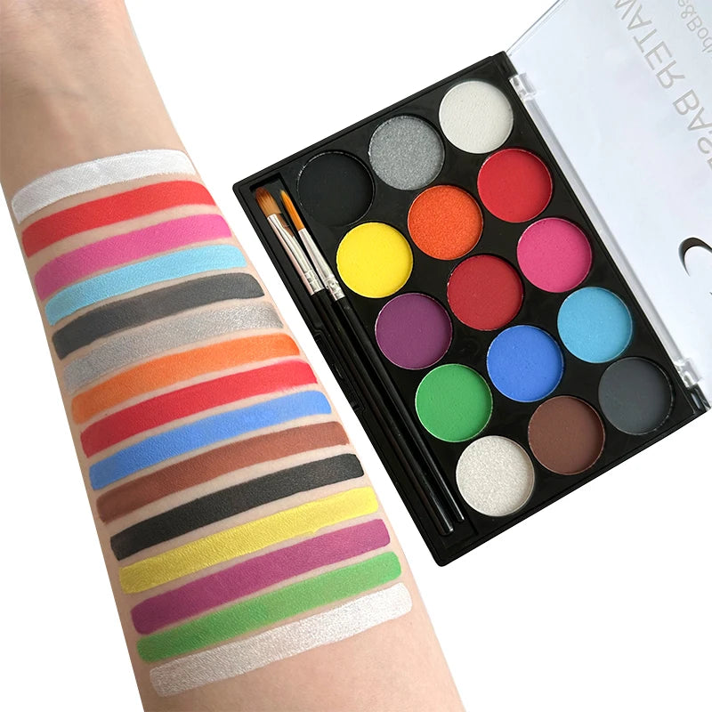 Water-soluble 15 color face body paint palette cosmetic safe,non-toxic Christmas Halloween Makeup Face Painting Cosplay Makeup