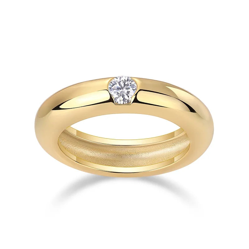 18K Gold Plated 925 Sterling Silver Ring with Moissanite Stone - Minimalist Band for Men and Women, Perfect Gift for Any Occasio
