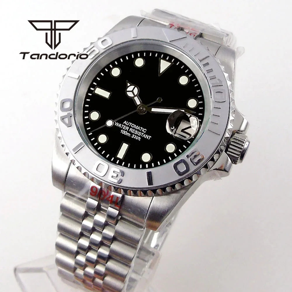 Tandorio NH35A Date Stainless Steel 40mm Dive Automatic Men Watch Sapphire Crystal Rotating Bezel Luminous Mechanical Wristwatch