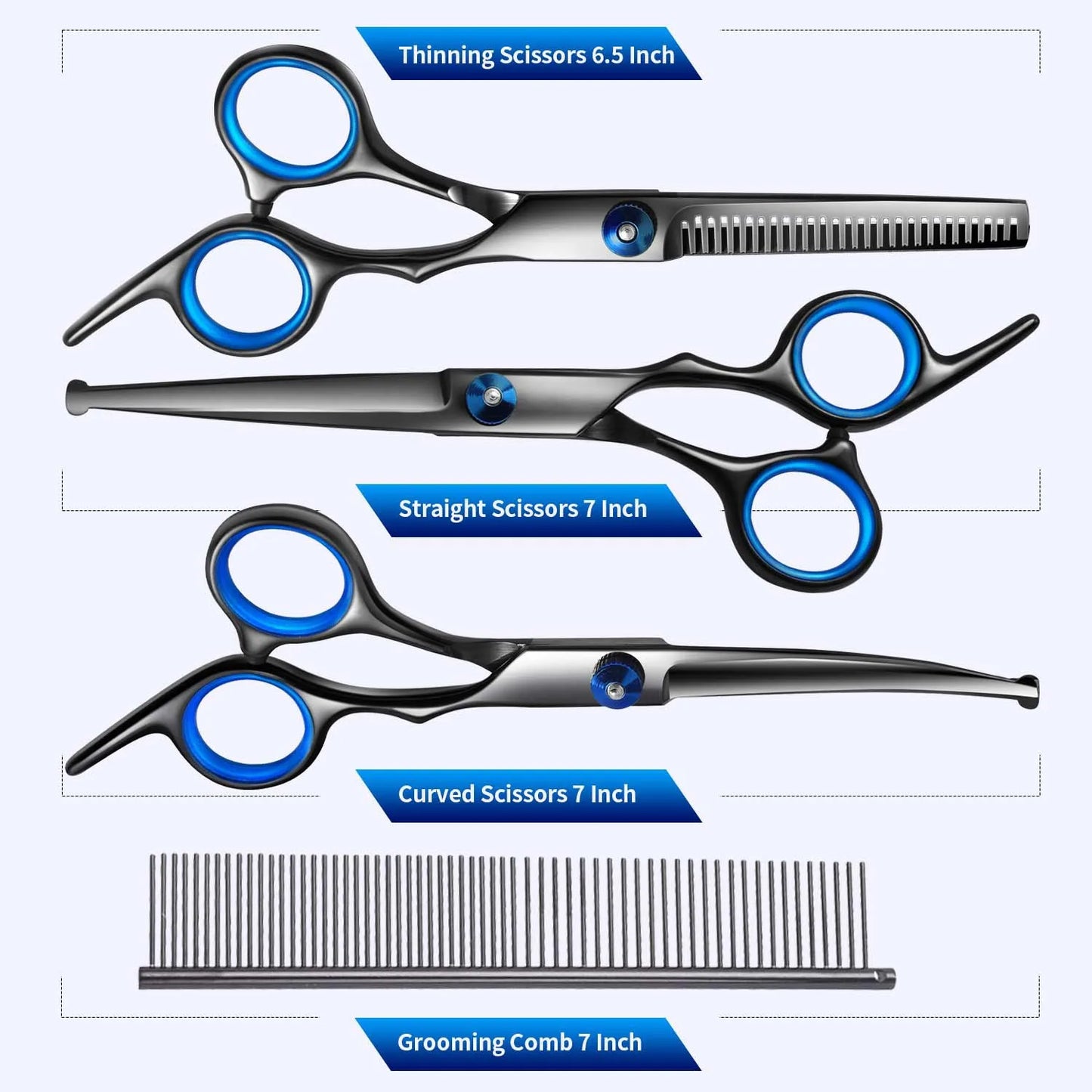 Safty Pet Grooming Scissors Round Head Professional Stainless Steel Dog Hair Scissors Pets Shears Animal Cutting Portable Set