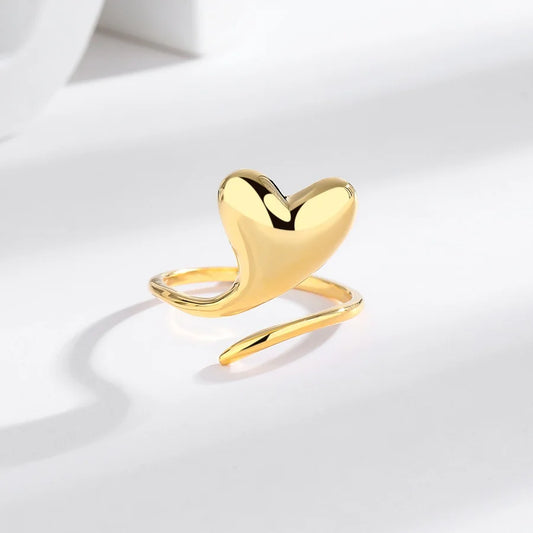 S925 Sterling Silver Fashion Heart Ring for Women Minimalist Design European & American Light Luxury Style Adjustable Jewelry