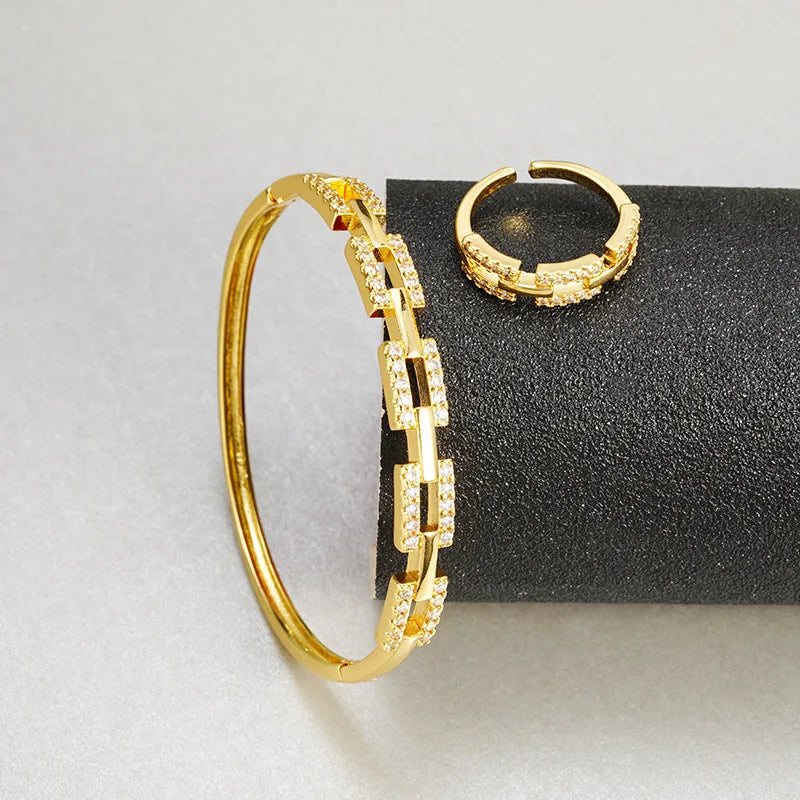 Luxury 24K 9999 Pure Gold real gold Women's Bracelet Light Luxury Diamond Geometric Chain Ring