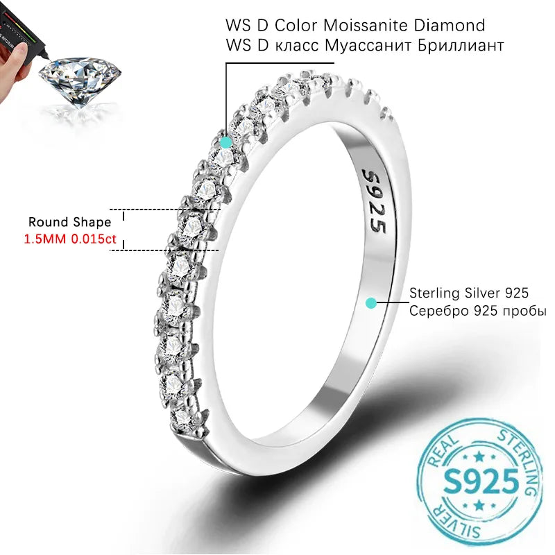 ALIZERO 1.5mm D Color Moissanite Ring with GRA 925 Sterling Sliver Plated 18k White Gold Wedding Rings for Women Fine Jewelry
