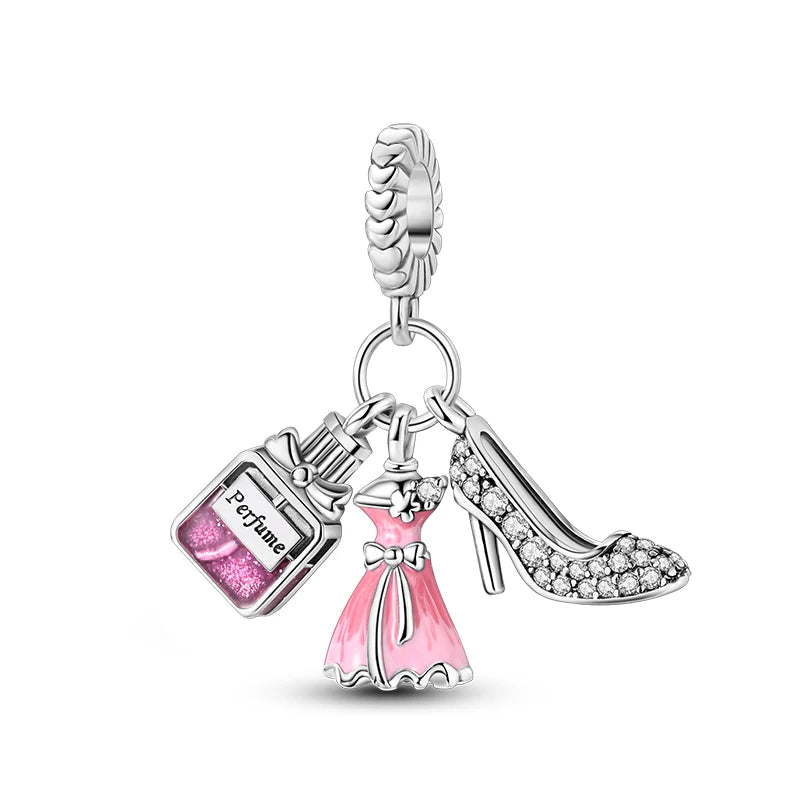 100% S925 Silver Butterfly Daisy Rose Crown Perfume Charms Beads Fit Pandk Original Bracelets DIY Fine Women Jewelry Making Gift