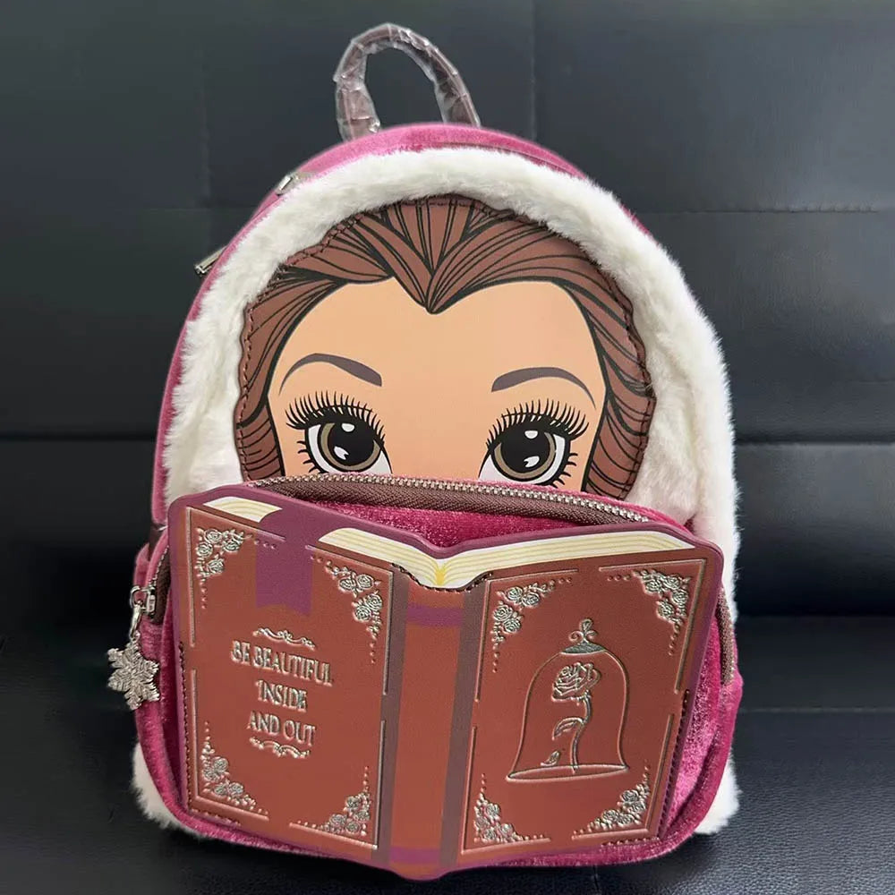 Loungefly Disney Beauty And The Beast Plush Belle Princess Backpack Student Backpack Cartoon Cute Backpack Girl Bag Xmas Gift