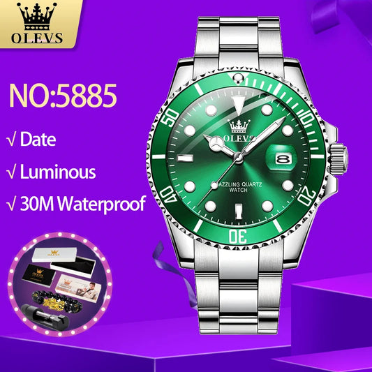 OLEVS 5885 Men’s Green Dial Stainless Steel Quartz Watch
