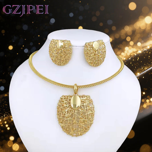 Gold Plated Choker Necklace & Earrings Set for Women – 3pcs