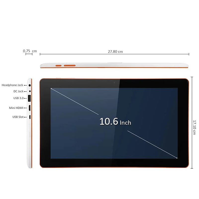 32Bit 10.6" Windows 10 Tablet PC 2GB RAM 32GB ROM X5 Z3735F Quad Core 1.33-GHz 1366 x 768 Pixel WIFI HDMI 6600mAh