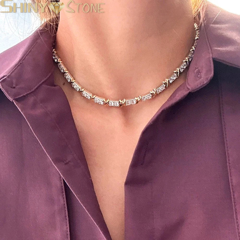 2025 New Iced Out Bling Cross Heart Tennis Chain Necklace Gold Silver Color 5A Cubic Zirconia CZ Charm Choker For Women Jewelry