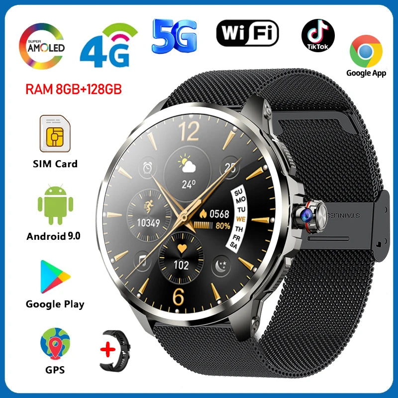 5G/4G All-Network Smart Watch 1.95 inch AMOLED 2100mah Battery 8GB+128GB RAM 900W Camera GPS WIFI Google APP Download Smartwatch